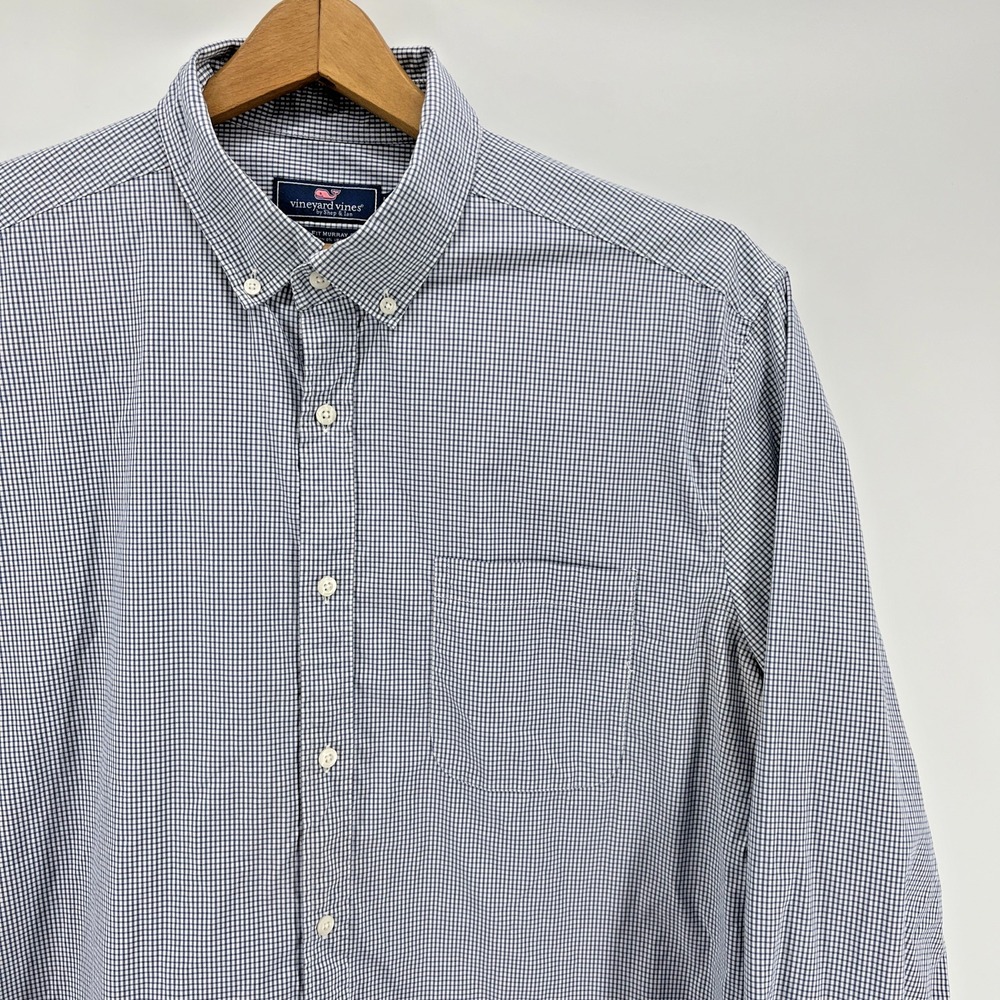 Vineyard Vines Long Sleeve Polo Shirt Men's XL Blue Check Button Front
